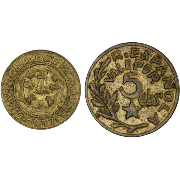 SPAIN: Menorca, Civil War Issue, 5 centimos, 1937, XF-AU