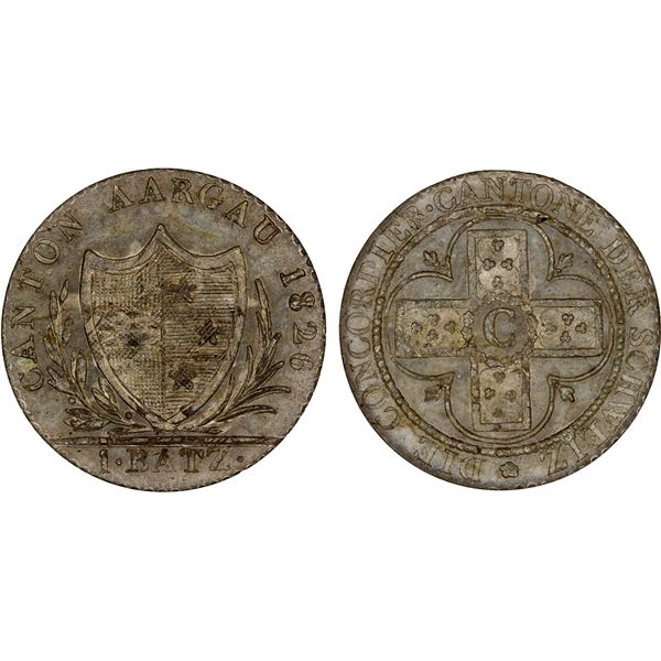 SWITZERLAND: AARGAU: Canton, BI batzen, 1826, NGC MS66