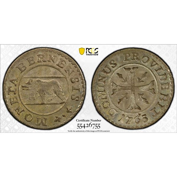 SWITZERLAND: BERN: Republic, BI 1/2 kreuzer, 1765, PCGS MS65