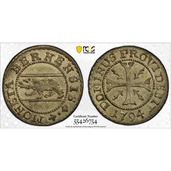SWITZERLAND: BERN: Republic, BI 1/2 kreuzer, 1794, PCGS MS65