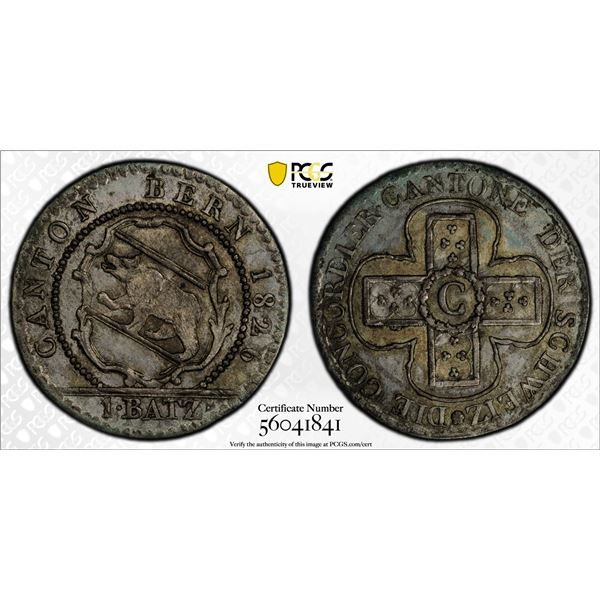 SWITZERLAND: BERN: Canton, BI batzen, 1826, PCGS MS63