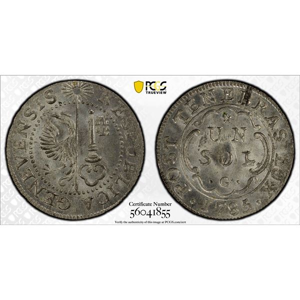 SWITZERLAND: GENEVA: Republic, BI sol, 1785-G, PCGS MS65