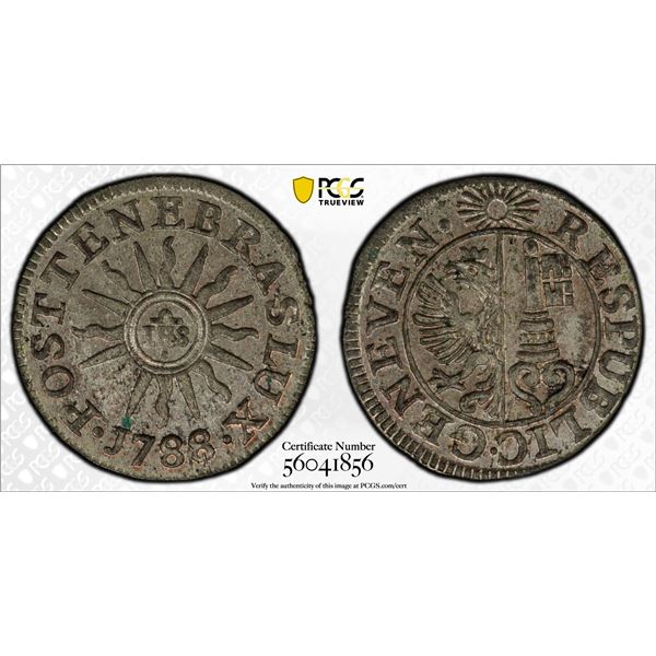 SWITZERLAND: GENEVA: Republic, BI 6 deniers, 1788, PCGS MS65