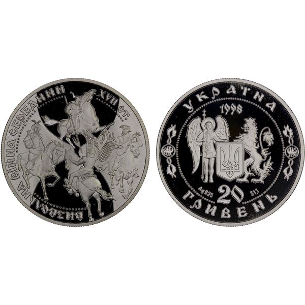 UKRAINE: Republic, AR 20 hryven, 1998, Proof