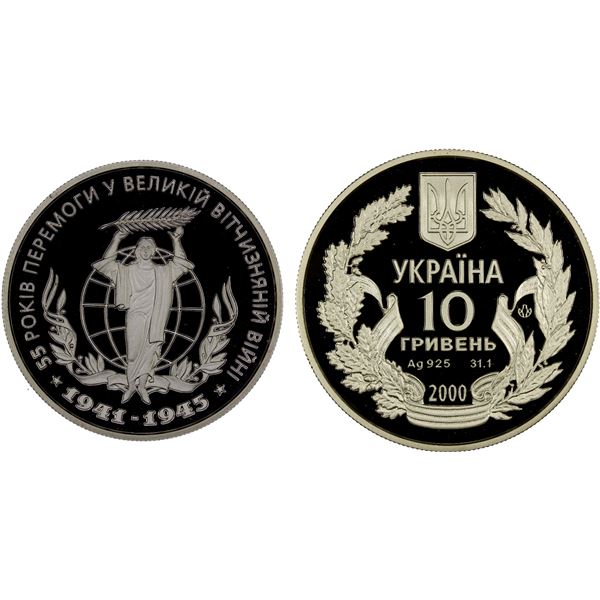 UKRAINE: Republic, AR 10 hryven, 2000, Proof