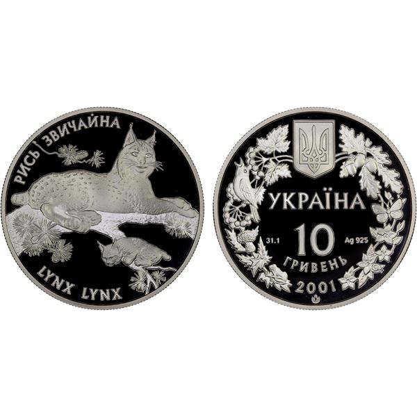 UKRAINE: Republic, AR 10 hryven, 2001, Proof