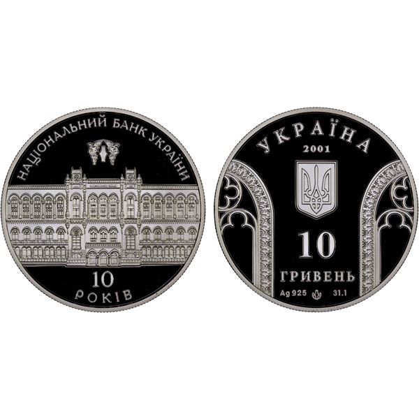 UKRAINE: Republic, AR 10 hryven, 2001, Proof