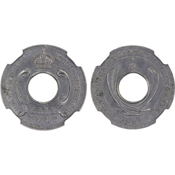 EAST AFRICA & UGANDA: Edward VII, 1901-1910, 1/2 cent, 1908, NGC MS63
