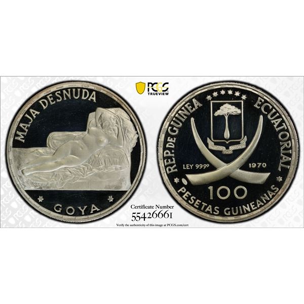EQUATORIAL GUINEA: Republic, AR 100 pesetas guineanas, 1970, PCGS PF68 Deep Cameo