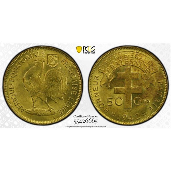 FRENCH EQUATORIAL AFRICA: Free French, 50 centimes, 1942, PCGS MS64
