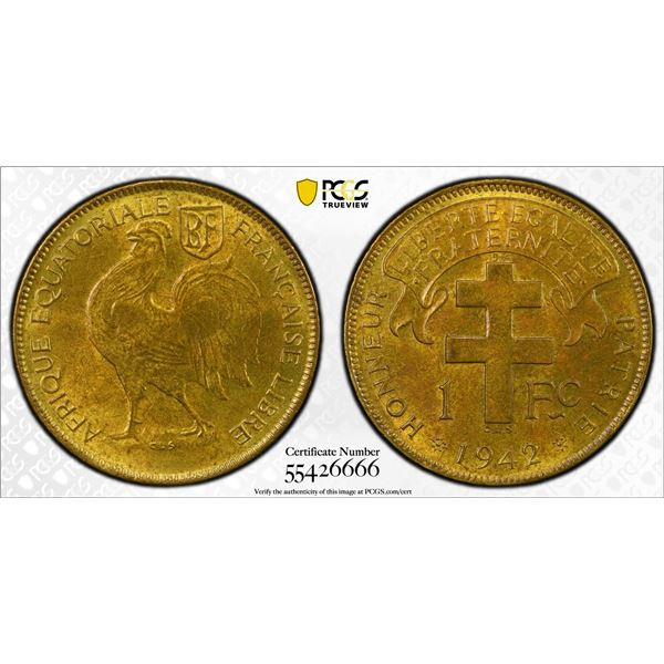 FRENCH EQUATORIAL AFRICA: Free French, 1 franc, 1942, PCGS MS63