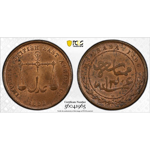 MOMBASA: Victoria, 1888-1896, AE pice, 1888-CM, PCGS MS64 RB