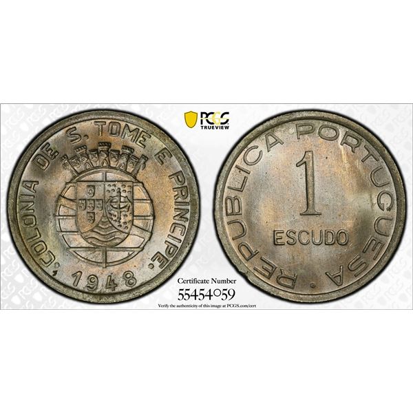 ST. THOMAS & PRINCE: Portuguese Colony, 1 escudo, 1948, PCGS MS66