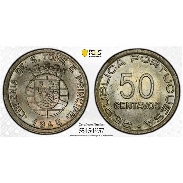 ST. THOMAS & PRINCE: Portuguese Colony, 50 centavos, 1948, PCGS MS64