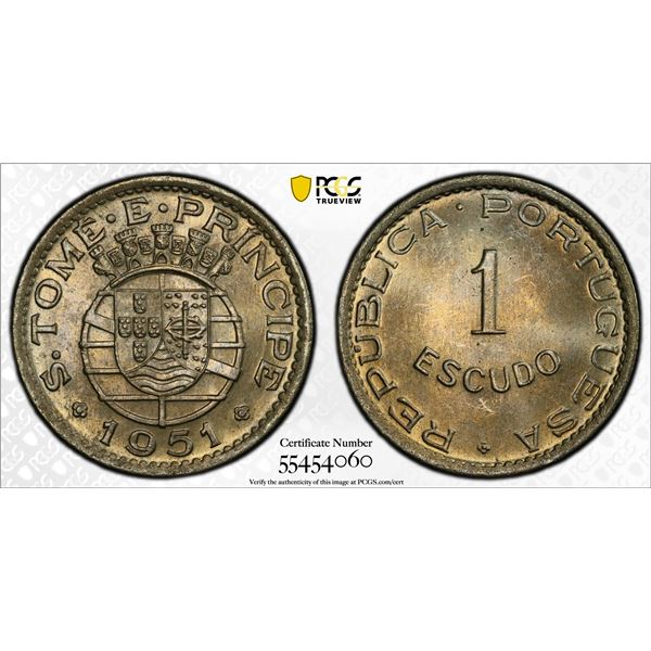 ST. THOMAS & PRINCE: Portuguese Colony, 1 escudo, 1951, PCGS MS64