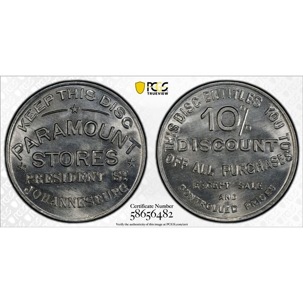 SOUTH AFRICA: aluminum token, ND, PCGS MS66
