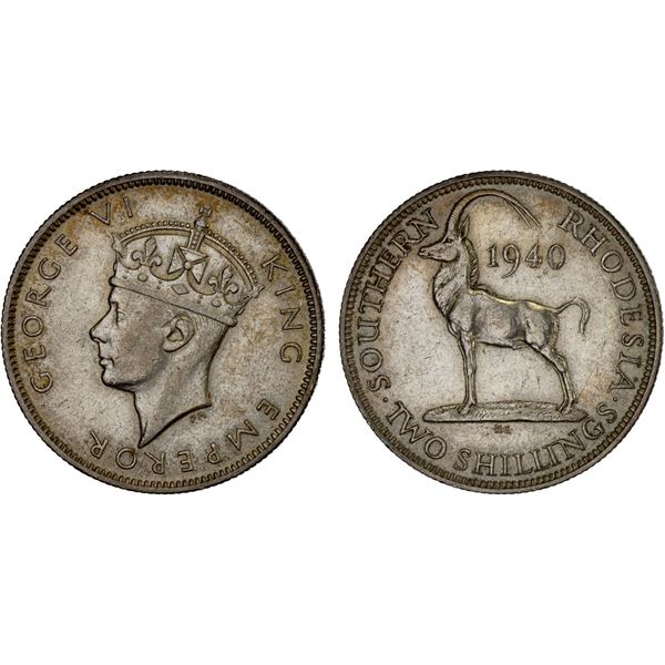 SOUTHERN RHODESIA: George VI, 1936-1952, AR 2 shillings, 1940, XF