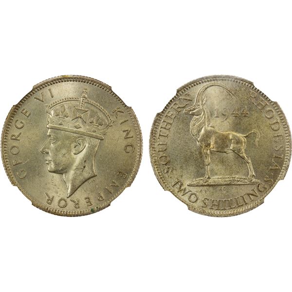 SOUTHERN RHODESIA: George VI, 1936-1952, AR 2 shillings, 1944, NGC MS63