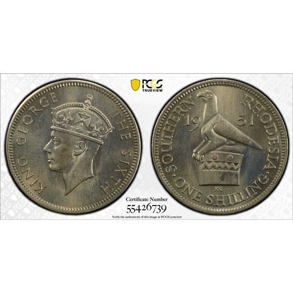 SOUTHERN RHODESIA: George VI, 1936-1952, 1 shilling, 1951, PCGS MS65