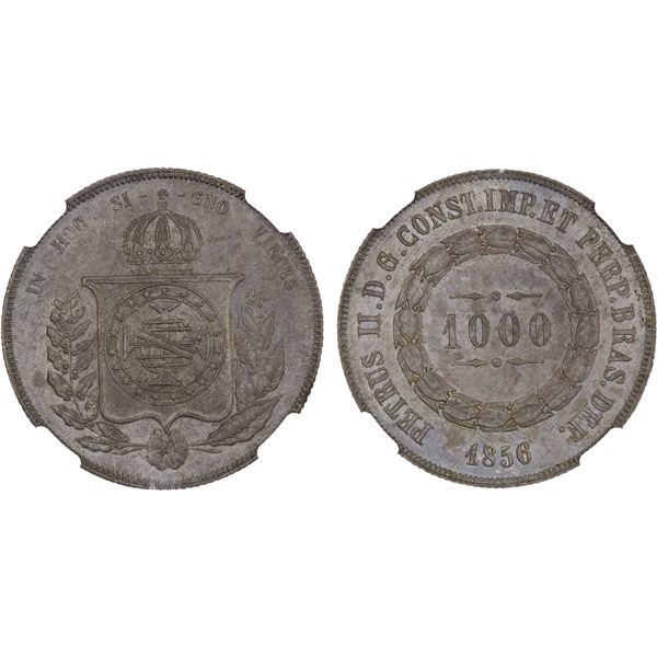 BRAZIL: Peter II, 1831-1889, AR 1000 reis, 1856, NGC MS61