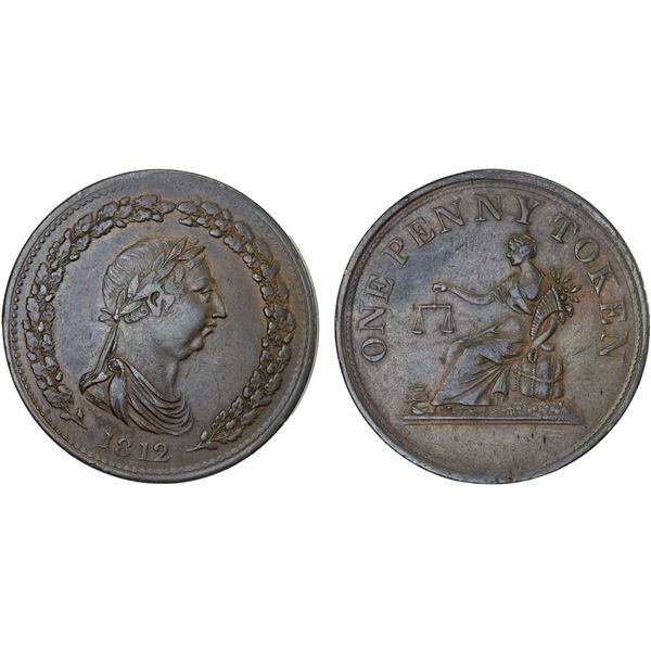 CANADA: LOWER CANADA: AE penny token, 1812, XF