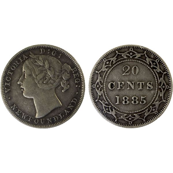 CANADA: NEWFOUNDLAND: Victoria, 1837-1901, AR 20 cents, 1885, VF20