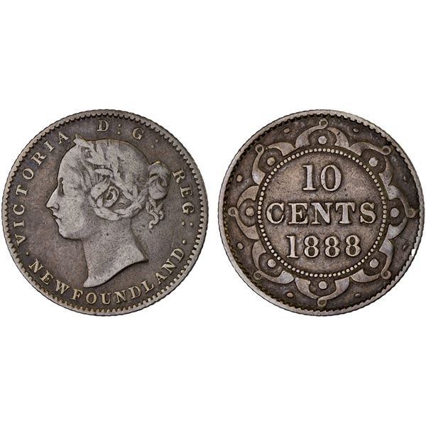 CANADA: NEWFOUNDLAND: Victoria, 1837-1901, AR 10 cents, 1888, Fine