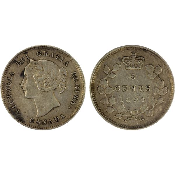 CANADA: Victoria, 1837-1901, AR 5 cents, 1894, VF30