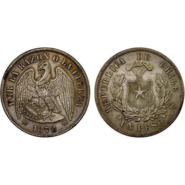 CHILE: Republic, AR peso, 1872, XF