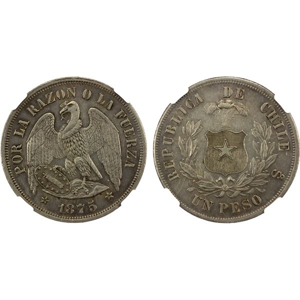 CHILE: Republic, AR peso, 1875-So, NGC AU details