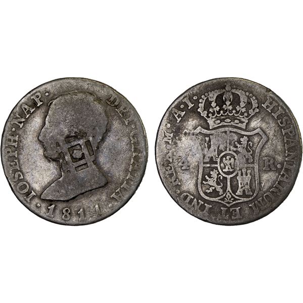 CUBA: Isabel II, 1833-1868, AR 4 reales, ND (1841), Fine host: Good