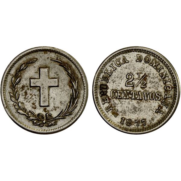 DOMINICAN REPUBLIC: Republic, 2½ centavos, 1877, XF-AU
