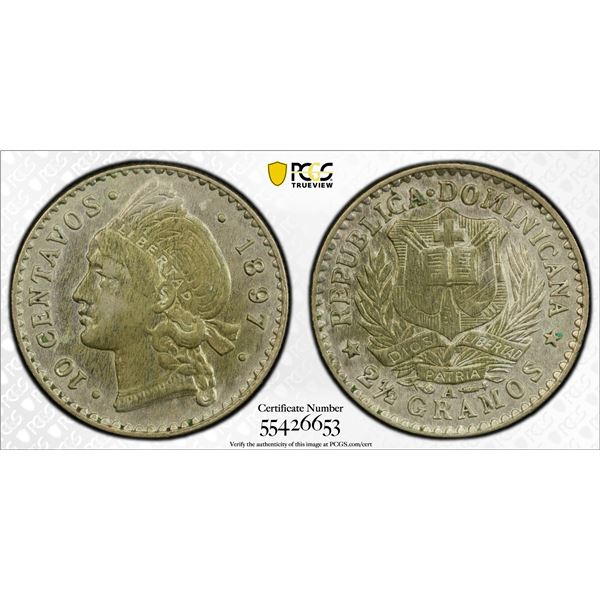DOMINICAN REPUBLIC: BI 10 centavos, 1897-A, PCGS AU55