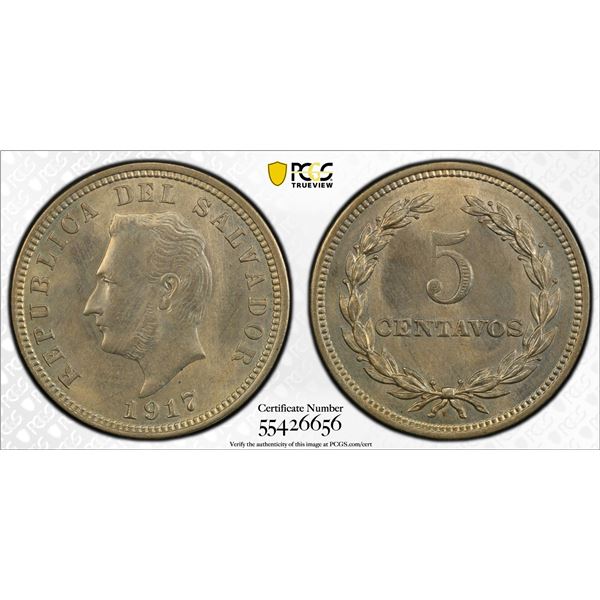 EL SALVADOR: Republic, 5 centavos, 1917, PCGS MS64