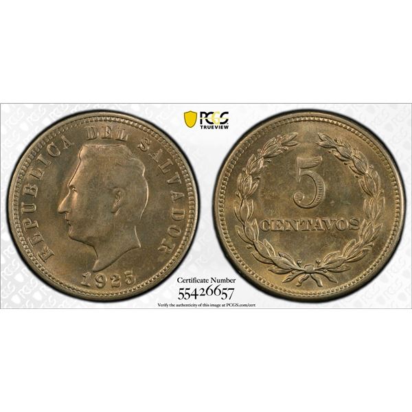EL SALVADOR: Republic, 5 centavos, 1925, PCGS MS63