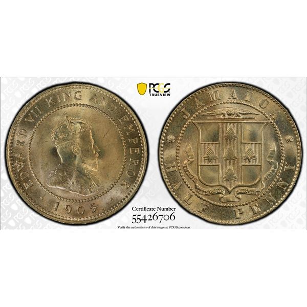 JAMAICA: Edward VII, 1901-1910, 1/2 penny, 1905, PCGS MS65