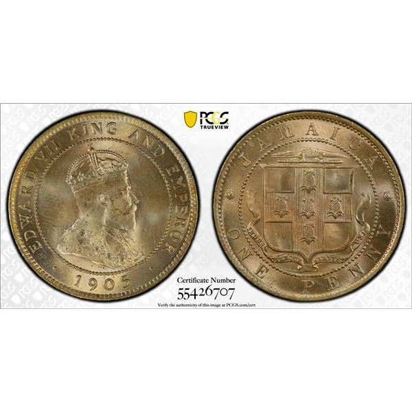 JAMAICA: Edward VII, 1901-1910, 1 penny, 1905, PCGS MS65
