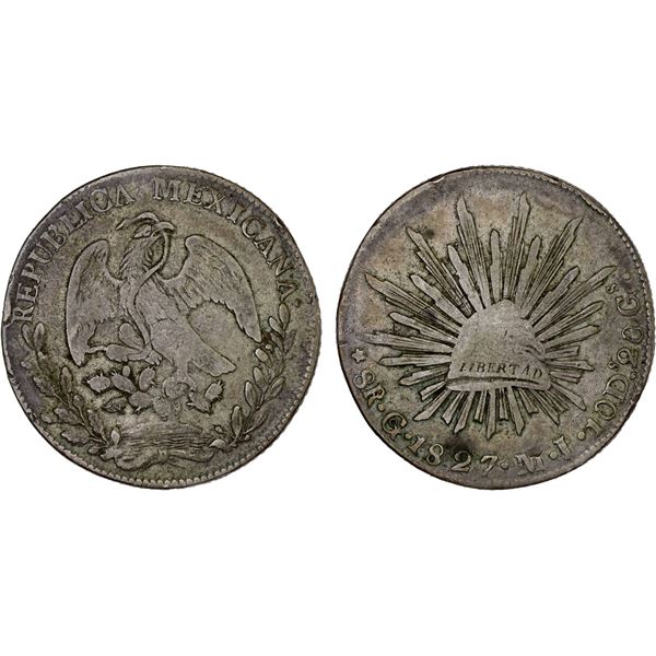 MEXICO: Republic, AR 8 reales (26.69g), 1827-Go, Fine