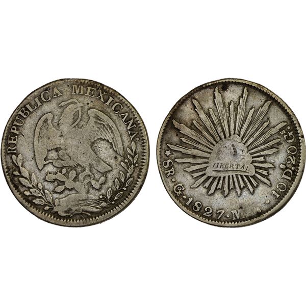 MEXICO: Republic, AR 8 reales (26.49g), 1827-Go, Fine