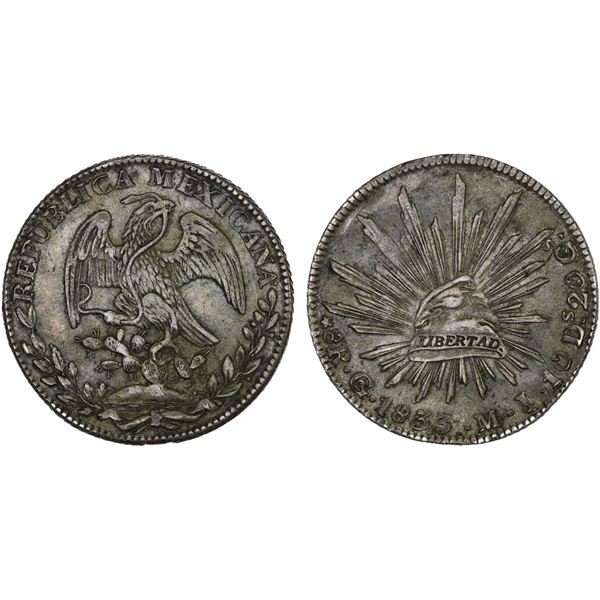 MEXICO: Republic, AR 8 reales (26.93g), 1833-Go, XF