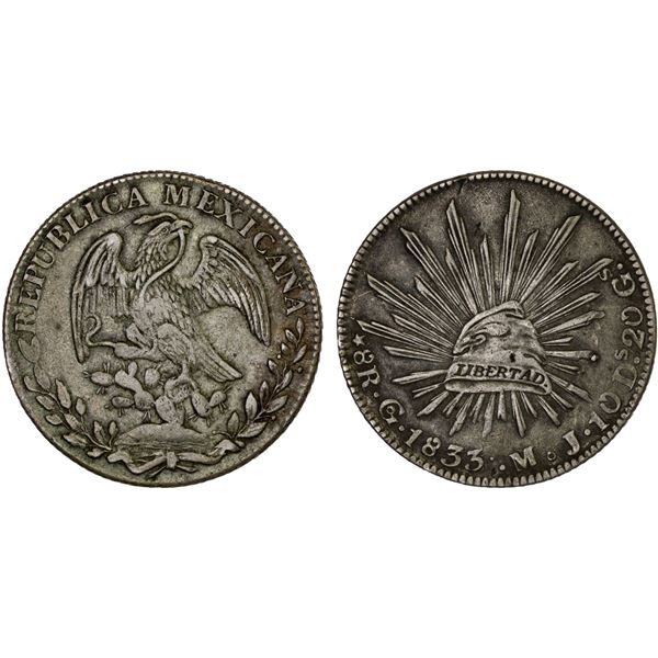 MEXICO: Republic, AR 8 reales (26.60g), 1833-Go, VF
