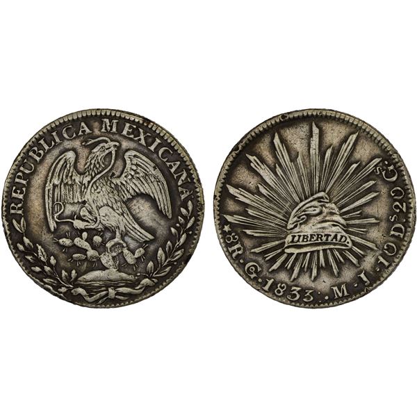 MEXICO: Republic, AR 8 reales (26.85g), 1833-Go, VF