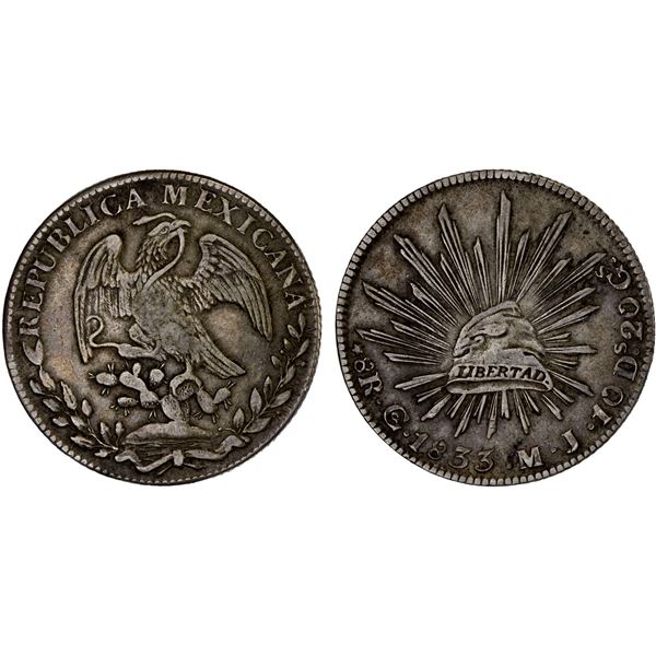 MEXICO: Republic, AR 8 reales (26.63g), 1833-Go, VF