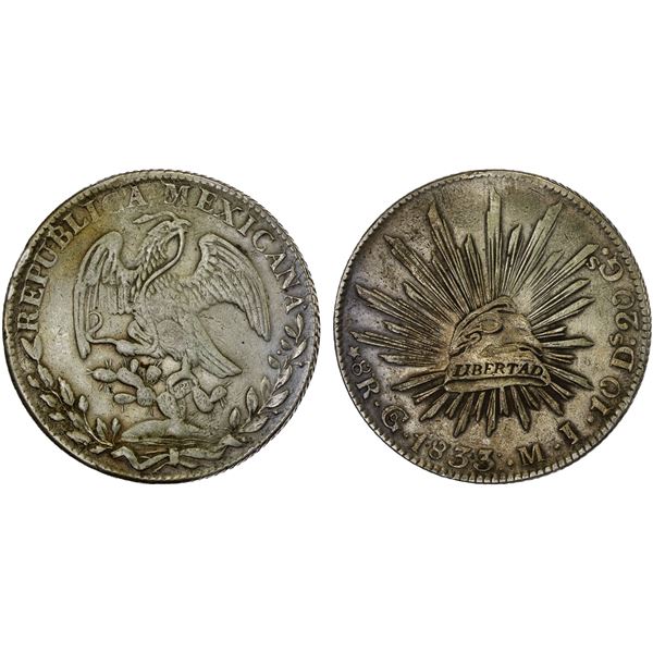 MEXICO: Republic, AR 8 reales (27.13g), 1833-Go, Choice VF