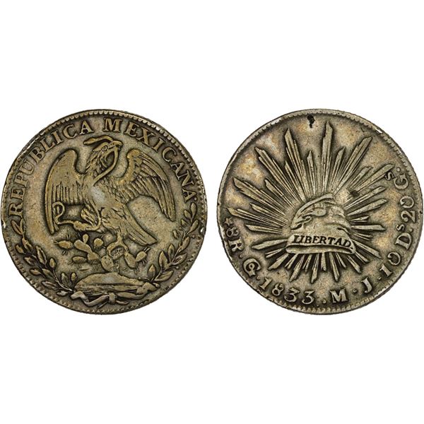 MEXICO: Republic, AR 8 reales (26.67g), 1833-Go, VF