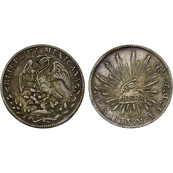 MEXICO: Republic, AR 8 reales (27.28g), 1833-Go, Choice VF