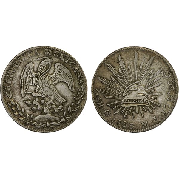 MEXICO: Republic, AR 8 reales (26.26g), 1833-Go, Choice VF