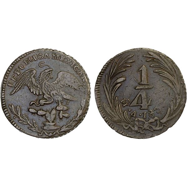 MEXICO: Republic, AE 1/4 real (quartilla), 1833-Mo, VF