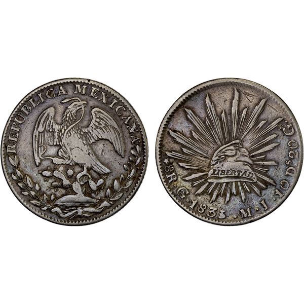 MEXICO: Republic, AR 8 reales (26.67g), 1833-Go, F-VF