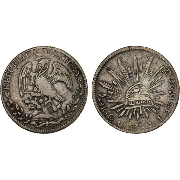 MEXICO: Republic, AR 8 reales (26.78g), 1833-Go, F-VF